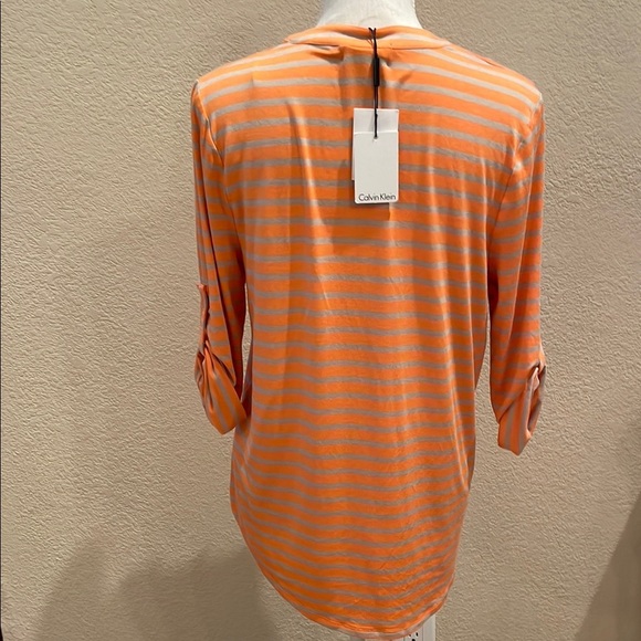 NWT Calvin Klein Orange/Tan Cuffed Sleeve Blouse with 3/4 zipper front - Picture 4 of 6